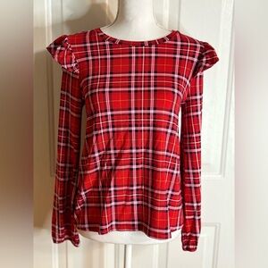 Crown & Ivy Red Flutter Sleeve Blouse lightweight Top size Small